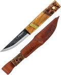 Condor Tool &amp Knife Indigenous Puukko Knife - 1095 High Carbon Steel - Hand Crafted Welted Leather Sheath - Polynesian and Sami Designed Walnut Handle - 3.9in Blade - 4.6oz (3mm)
