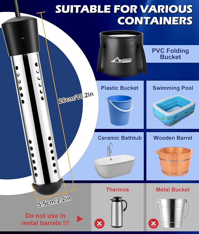 2026 Upgraded Portable Shower for Camping with Heater Rechargeable Camping Shower with Intelligent LED Display 5 Gal Foldable Bucket 4 Spray Modes Portable Shower for Travel Pet Bath Car Washing