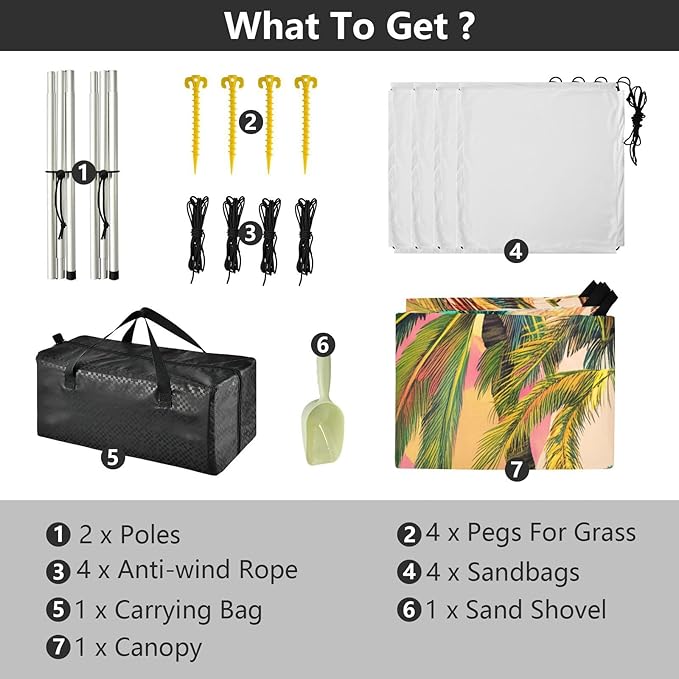 Beach Canopy with Windproof Ropes &amp Sandbags Beach Tent Sun Shade Sun Shelter for Camping Trips Fishing Backyard Fun or Picnics Palm Tree