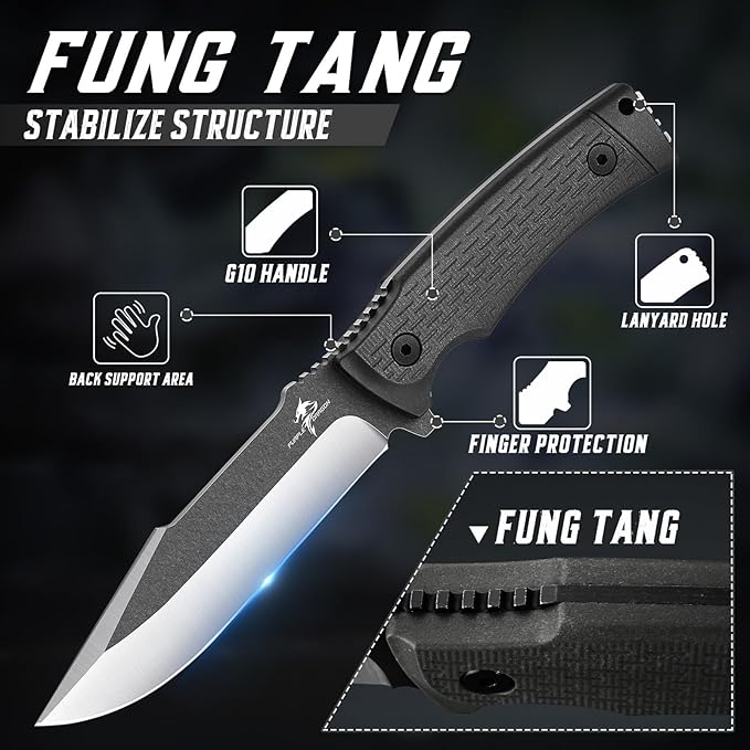 Purple Dragon Black Fixed Blade Outdoor Knife Made from a Single Piece of D2 Steel G10 Handle with Kydex Sheaths for Outdoor Activities and Camping Gifts for Men