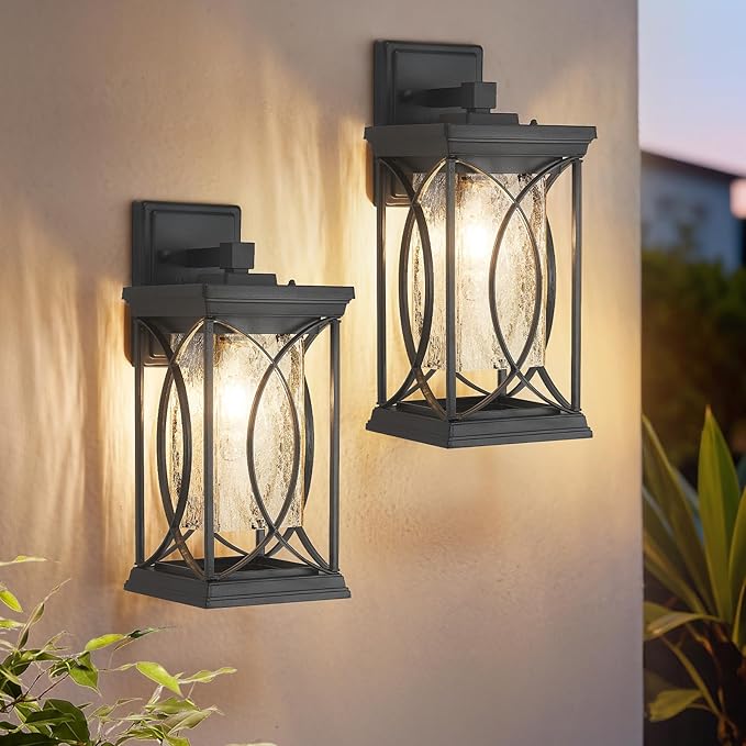 Refice Aluminum 15.2 Outdoor Wall Light IP65 Waterproof Outside Lights for House with Rippled Glass Shade Black Exterior Lighting Fixtures for Patio Garage Front Door Garden &amp Porch 1 Pack