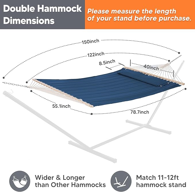 SUNCREAT Hammocks Replacement Hammock for Stand 475 lbs Capacity Two Person Backyard Hammock for Outside Navy