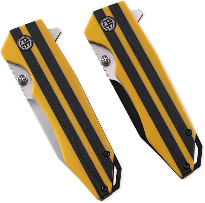 Petrified fish PFP08 Mocado Pocket Knife3.58 K110 Steel Black Stonewashed Blade 5.64oz G10 Handle Flipper Liner lock Folding knife (Yellow Black Stonewashed)