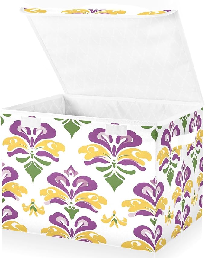 Graffiti Mardi Gras Logo Pattern Foldable Storage Baskets Fabric Boxes with Handle Organizers with Flip-Top Lids Storage Bins for Home Bedroom Office
