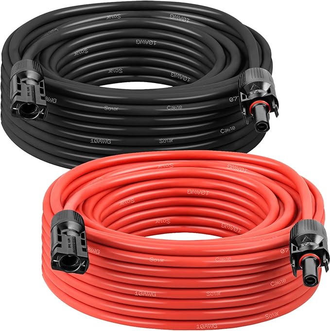 MOOKEERF Solar Panel Extension Cable - 10AWG 20FT Solar Wire with Female &amp Male Waterproof Connector PV Wire for RV Photovoltaic Systems Home Boat Solar Panels Car(20 feet Red + 20 feet Black