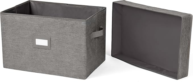 Covermates Keepsakes Storage Box Heavy Duty Polyester Organizer Bin Stackable Design Reinforced Handles ID Window Closet Garage Home Storage Grey Heather