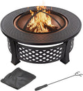 Fire Pit - 32-Inch Outdoor Fireplace with Spark Screen Poker and Cover - Wood-Burning Fire Pit for Yard Patio or Camping by Pure Garden (Bronze)