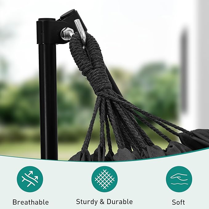 Ainfox Hammock with Foldable Stand 2 in 1 Hammock and Swinging Chair with Carrying Bag Portable Camping Chair Suitable for Outside SwingPatioGardenCamping Trip Black