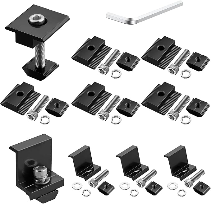 Anbte 10 PCS Solar Panels Brackets 40mm Aluminium 6 x T-Shaped Mid Clamps + 4 x End Clamps Solar Panel Mounting Brackets for Metal Tin Flat Sheet Roofs RV Black
