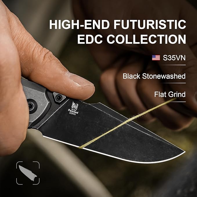 Kizer Feweed Pocket Knife 2.98 S35VN Clip Point Blade Folding Knife with Titanium &amp Fat Carbon Purple Haze Handle Front Flipper &amp Thumb Stud Opener EDC Knives for Camping Hiking KI3694A1