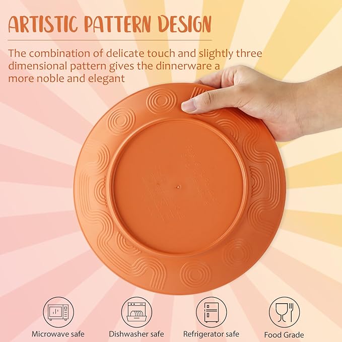 Wheat Straw Dinnerware Sets 40 PCS - Dishes Set for 8 Unbreakable Plates and Bowls Sets with Cups Dishwasher &amp Microwave Safe Lightweight Dinnerware for Kitchen Camping RV - Mondrian Colors