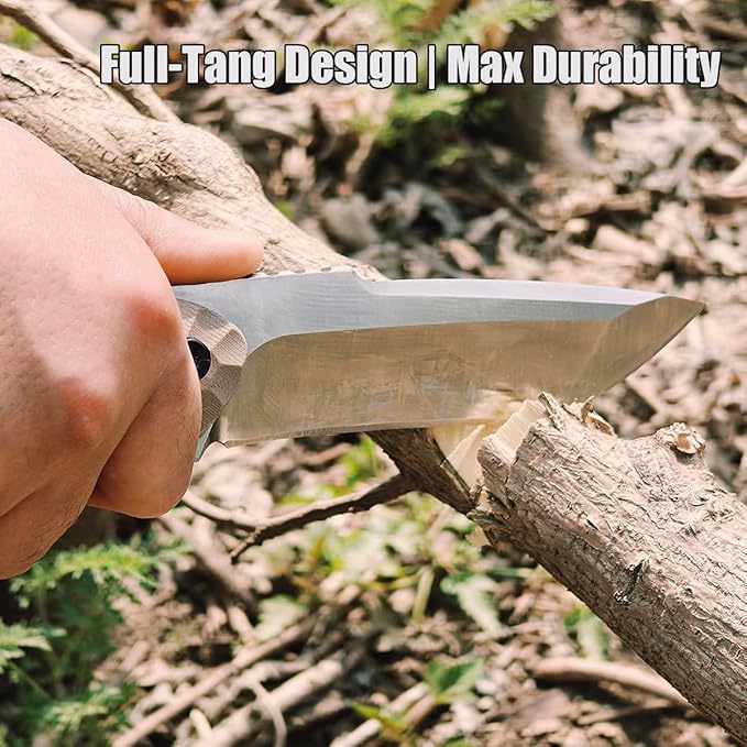 VG-10 Steel Survival Knife with G10 Handle &amp K-Sheath - 10 Tactical Outdoor Knife Fire Starter Kit Multi-Position Carry
