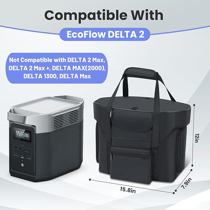 Compatible with ECOFLOW DELTA 2 Power Station Carry Bag Powerstation Water-resistant Bag with Adjustable Shoulder Strap Compatible with Ecoflow Delta 2 with Portable Opennings for Outside