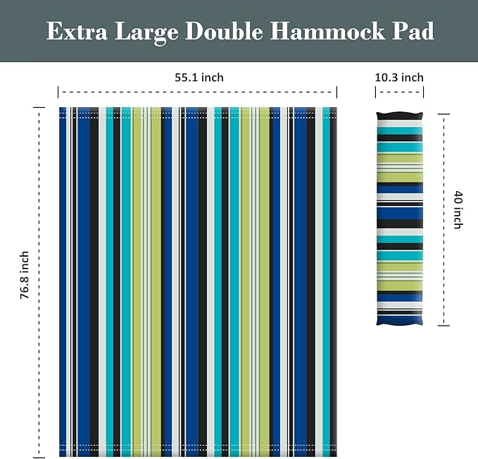 SUNCREAT Outdoor Double Hammock Pad Soft Comfortable Polyester Pad Green Stripes