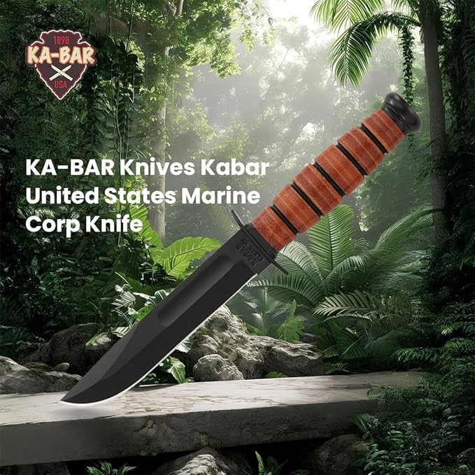 KA-BAR Knives United States Marine Corps Knife Model 1250 with Sheath Classic Fixed Blade Utility Knife