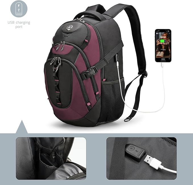 Swissdigital Design Laptop Backpack with USB Charging Port Travel Backpack Fits 15.6 inches Computer 31L College School Backpack for Women Angola red/Black | SD803-44