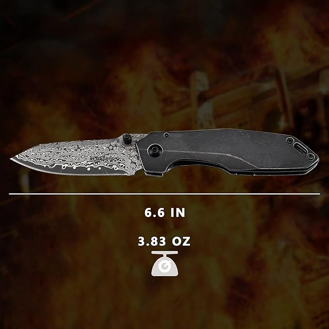 Father‘s Day Mother‘s Day &amp Birthday Gift for Him Her: ALBATROSS 7 EDC Pocket Knife - VG10 Damascus Steel Blade Liner Lock Retro Blackwash Handle Belt Clip &amp Gift Box | Folding Design for