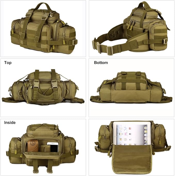 Huntvp Tactical Assault Gear Sling Pack Hiking Waist Fanny Pack Bag Shoulder Backpack EDC Camera Bag MOLLE Utility Carry Bag Heavy Duty with Shoulder Strap