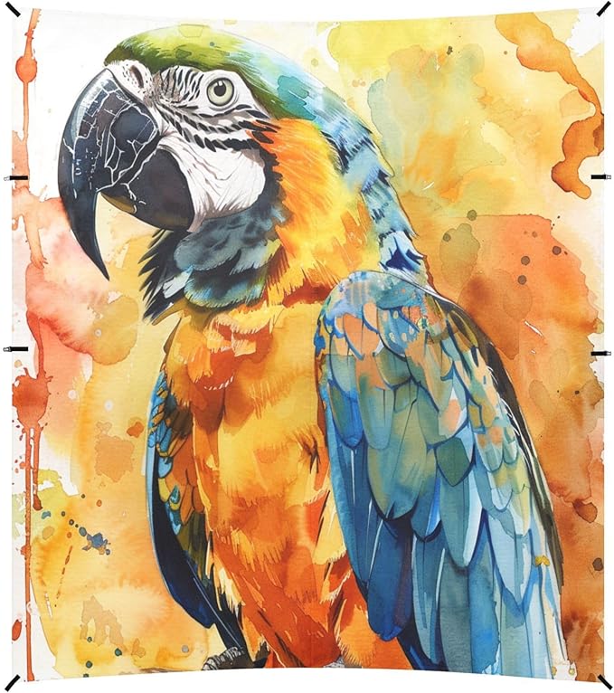 ALAZA Watercolor Parrot Portrait Beach Tent Sun Shelter UPF50+ Protection Beach Shade Canopy w/ 4 Sandbags for Outdoor Camping Fishing Backyard Fun Picnic 10x9 ft