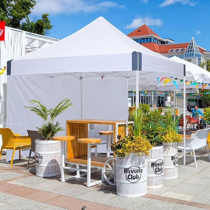 10x10 Pop Up Canopy Tent with Sidewalls Heavy Duty Commercial Instant Tent with Sand Bags for Deck Party Camping Backyard Playground White