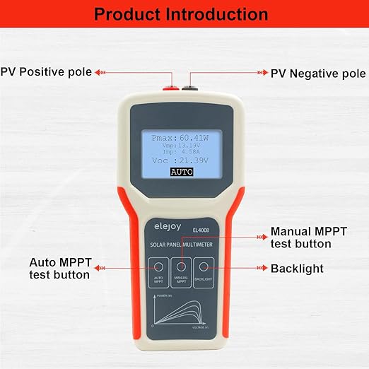 Upgrade 400W Solar Panel Portatil Smart Tester Auto/Manual MPPT Photovoltaic Panel Multimeter Testing Power Meter Tool with LCD Display Backlight for PV