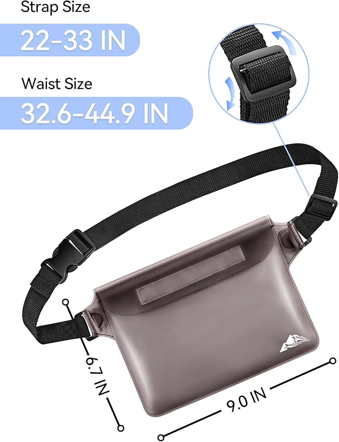 HEETA 2-Pack Waterproof Fanny Pack Pouch for Phone with Adjustable Waist Strap (Black &amp Grey) Bundled with Waterproof Dry Bag with Front Zippered Pocket for Women Men (Blue 5L)