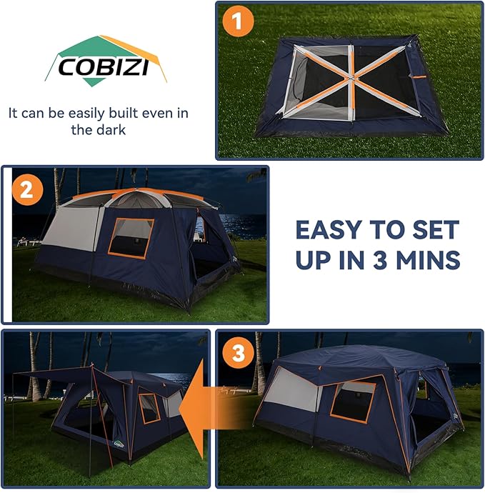 COBIZI 4-6-8-10 Person Camping Tent Spacious Family Tents for Camping Ideal Hiking 3500mm Waterproof Double-Layer Windproof Tent for Hiking &amp Backpacking
