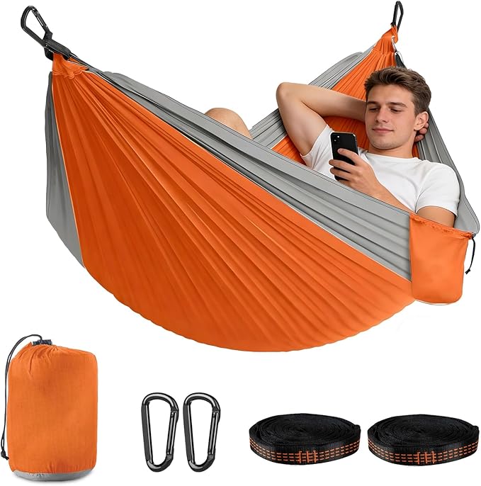 Durable Camping Hammock – 500lbs Portable Hammock Nylon Camping Hammock Chair - Double with Tree Straps - Portable for Travel Backpacking Hiking Outdoors Camping Gear