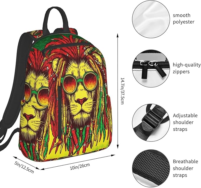 Backpack for Hiking Travel jamaican rasta flag rastafarian reggae lion Bookbag