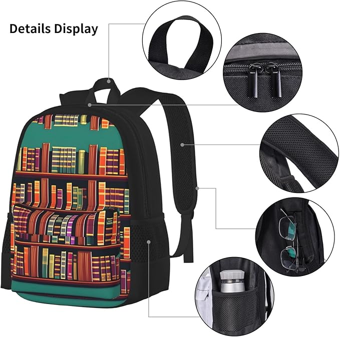 3pcs Backpack Sets Library Bookshelf Printed Backpacks Set With Lunch Bag Pencil Pouch