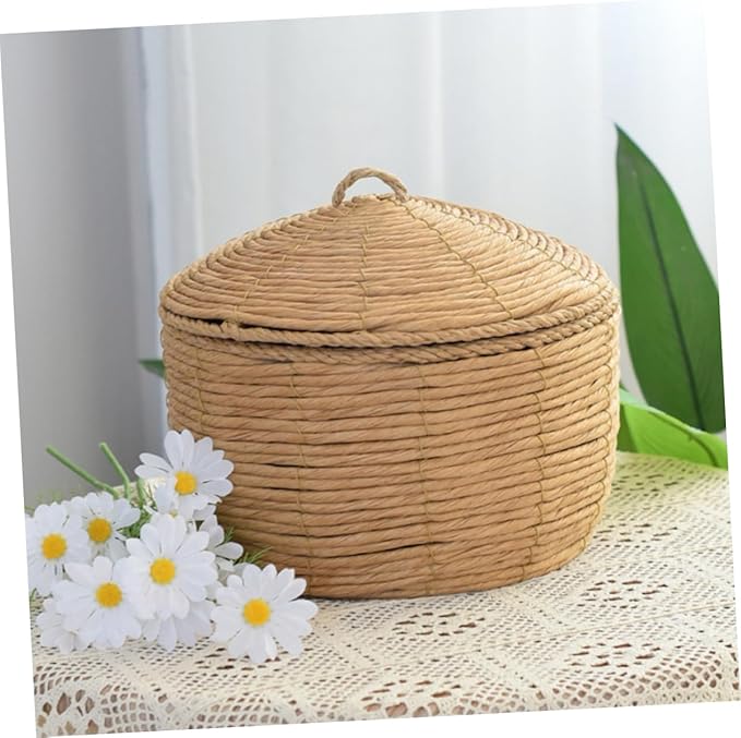 KOMBIUDA Handwoven Round Storage Basket Lid Large Decorative Rope Basket for Table Pantry Home Organization Versatile Food and Toy Storage