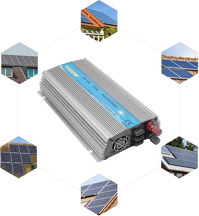 Solar Grid Tie Micro Inverter GTI1000W 1000W 110V MPPT Pure Sine Wave 22-50VDC Solar Input AC90-140V Output Solar Powered Inverters Aluminium Alloy Inverters for Schools Power Stations