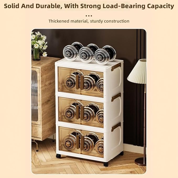 Storage Bins Storage Containers Stackable Plastic Organizer with Lids Foldable Design for Bedroom Office Closet Garage Kids Room Multi Tier Solution