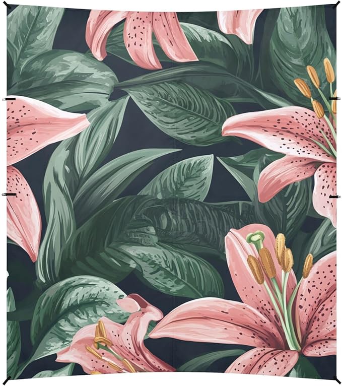 ALAZA Lily Flowers and Leaves Beach Tent Sun Shelter Portable Canopy Sunshade for Outdoor Camping Picnics Backyard Fun 10x9 ft