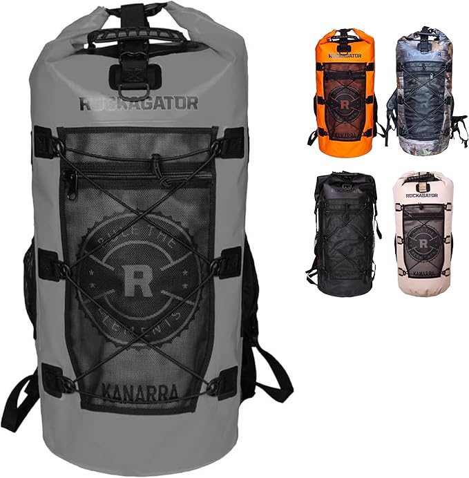 Rockagator Kanarra 90L Waterproof Backpack for Camping Hiking Mountaineering Backpacking Hunting Fishing Canoeing Outdoor Activities The Wet Outdoors - Large Capacity Roll Top Closure Gray