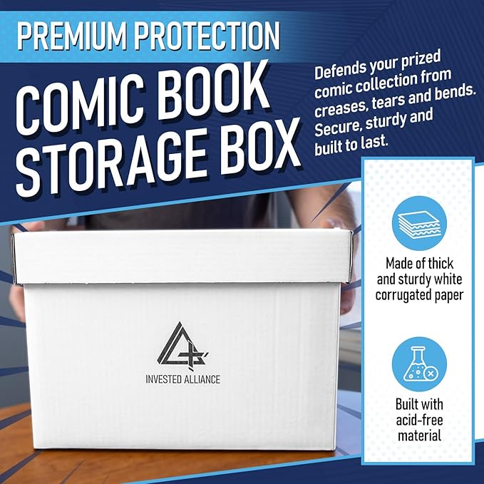 Premium Short Comic Book Storage Box (10 Pack - White). Thick Cardboard Comic Book Box/Cabinet. Comics Books Bin for 150-175 Collectibles. Comics Boxes Storage Case/Cabinet to Showcase Collectibles.