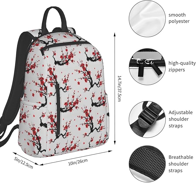 Men Women Bookbag Japanese Watercolor Cherry Blossom Laptop &amp Tablet Backpack for Travel &amp Work