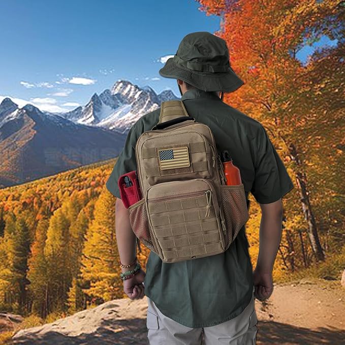 Tactical Shoulder Sling Bag Small Chest Pack 13L Backpack for Men Outdoor Sports Coyote