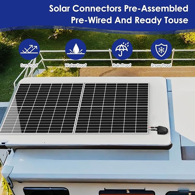 Waterproof Solar Cable Gland Entry Housing Solar Junction Box Fit for roof Panels on RV Boat Camper Van Building Garage Shack with 10Ft 10AWG Solar Extension Cable Connector