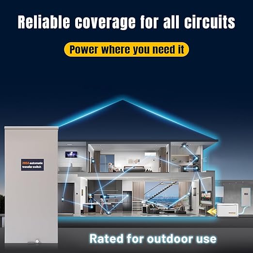 200 Amp Automatic Transfer Switch w/Power Management Replacement for Generac RXSW200A3 NEMA 3R Aluminum Enclosure for Indoor and Outdoor Use Compatible with Evolution or Nexus Generator Controllers