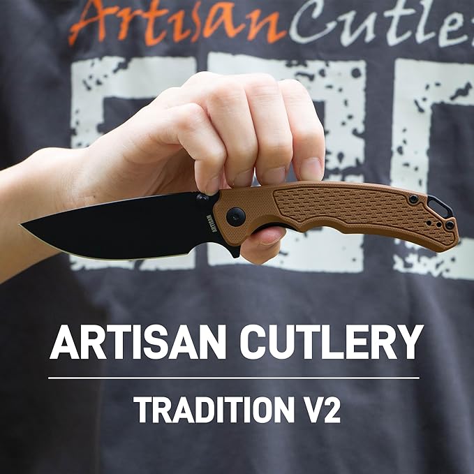 ARTISANCUTLERY Tradition V2 Pocket Knife for Men 3.58 AR-RPM9 Steel Blade G10 Handle Folding Knife with Pocket Clip for Camping Hiking Survival(1702M Brown)