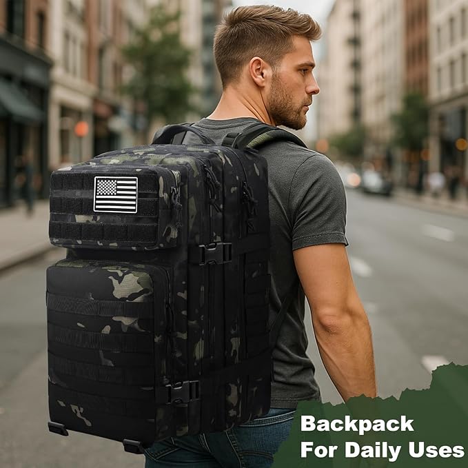 Men and Women 45L Outdoor Camouflage Backpack Capacity Hiking and Camping Bag Multi-functional Storage 3D Backpacks (Black2 45L)