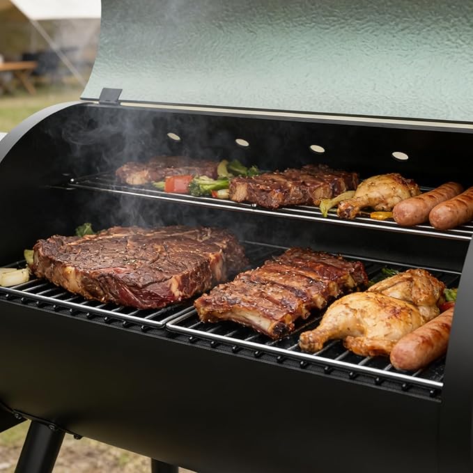 DAMNISS Pellet Smoker Grill Combo 565 SQ.IN Cooking Area with PID Temperature Control (180-450°F) Electric BBQ Meat Grills &amp Smokers Patio Backyard for Roast Outdoor