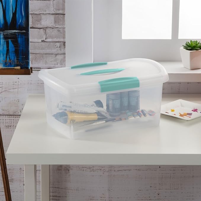 Sterilite Medium Nesting ShowOffs Stackable Small Storage Bin with Latching Lid and Handle Plastic Container to Organize Home Clear 18-Pack