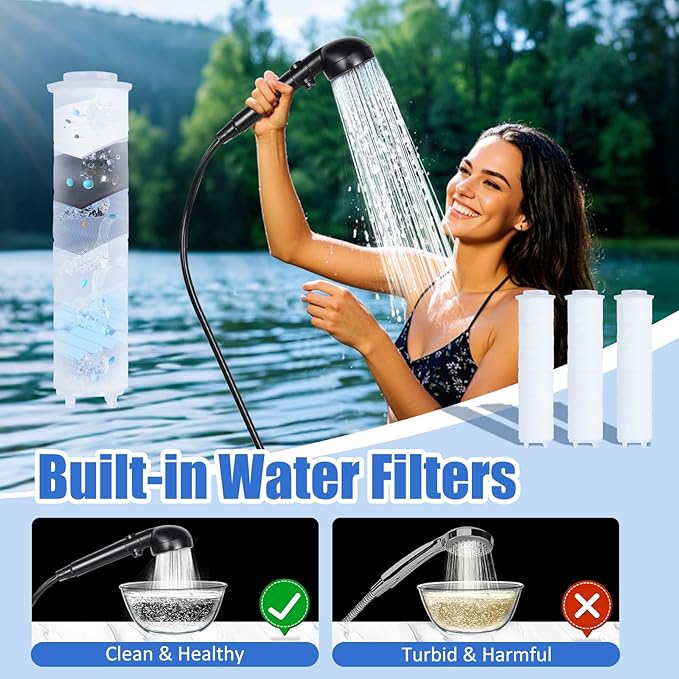 AYAMAYA Portable Shower for Camping + Foldable Camping Lights Rechargeable