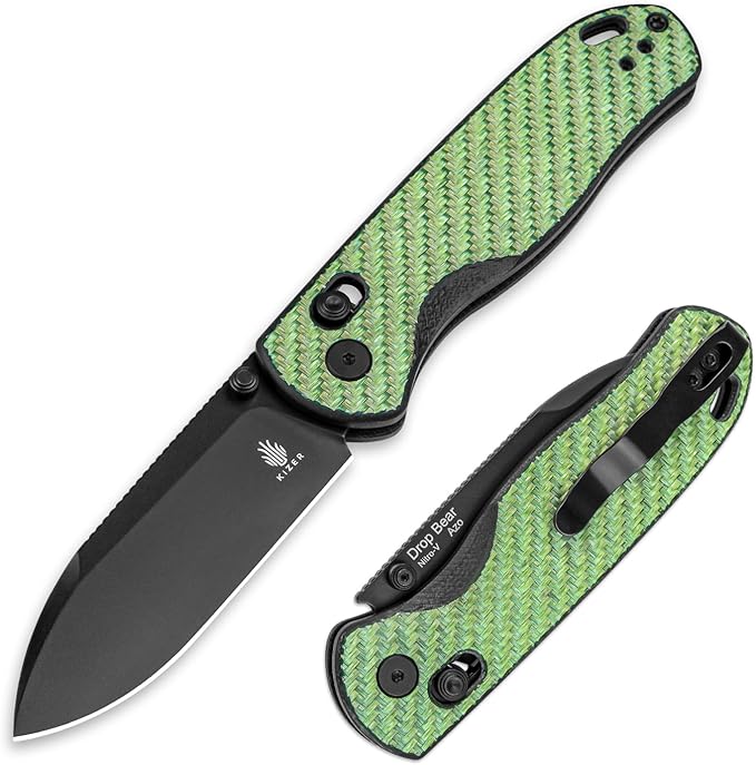 Kizer Drop Bear EDC Pocket Knife 2.97” Nitro-V Steel Blade G10 Carbon Fiber Handle Folding Knife with Thumb Stud Opener Lightweight Clutch Lock Camping Hunting Knife for Men Women Gift V3619A4