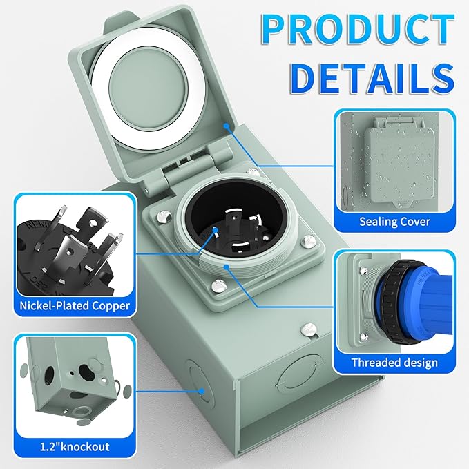 BEBOBLY Generator Inlet Box 30 Amp NEMA L14-30P Power Inlet Box for 4 Prong Generator Cord 7500W 125/250V Receptacle for Outdoor Use Generator AccessoriesWeatherproof ETL Listed