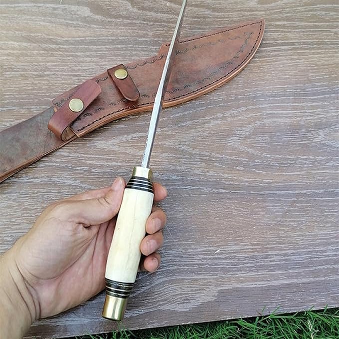 17 Carbon Steel Kukri Knife with Bone Handle Leather Sheath Included Best For Hunting Skinning and Camping Knife