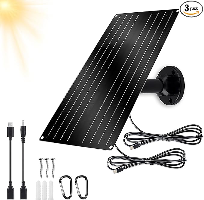 12W Solar Panel for Security Camera 5V USB-C Solar Charger with Micro USB &amp Barrel Adapters Outdoor Weatherproof for Continuous Home and Property Monitoring (3)