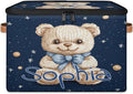 Custom Storage Basket with Name Personalized Storage Bins with Zipper Lid Foldable Fabric Storage Box Large capacity with Handle Starry Sky Bear